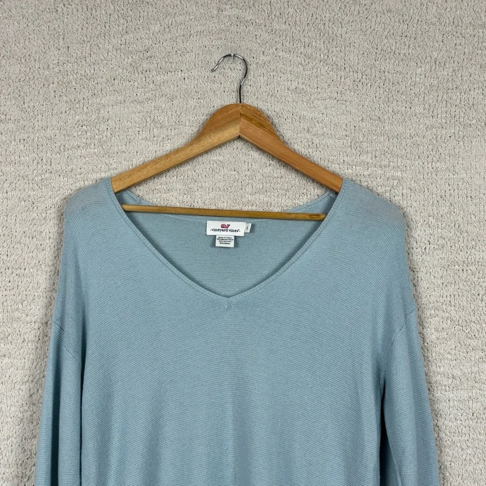 Vineyard Vines Sweater Womens S Blue Merino Wool Long Sleeve Knit Pull Over Logo
